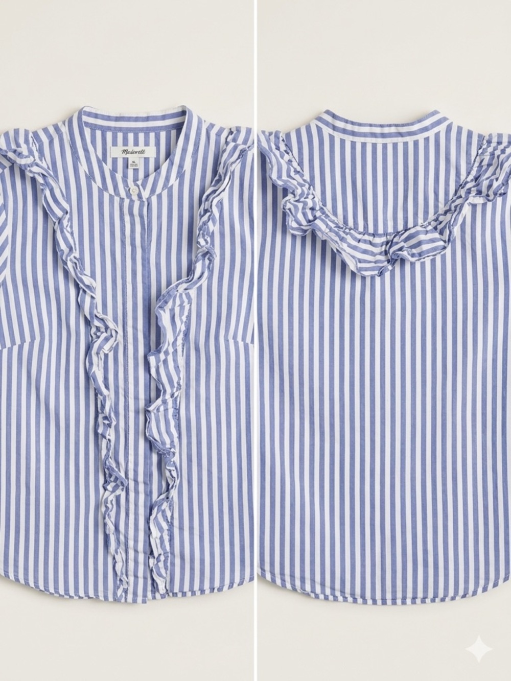 Madewell Blue White Striped Ruffle Button Up Shirt XS 100% Cotton
